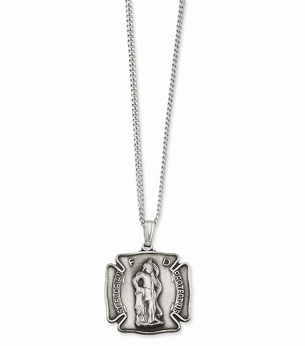 Kelly Waters Rhodium-Plated St. Florian Medal Necklace, 24