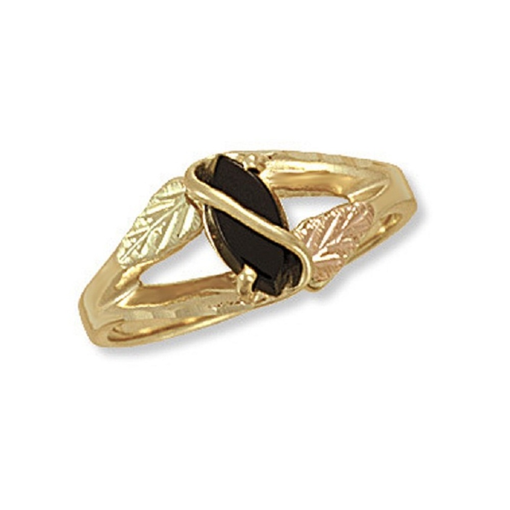 Onyx Ring, Black Hills Gold motif. 