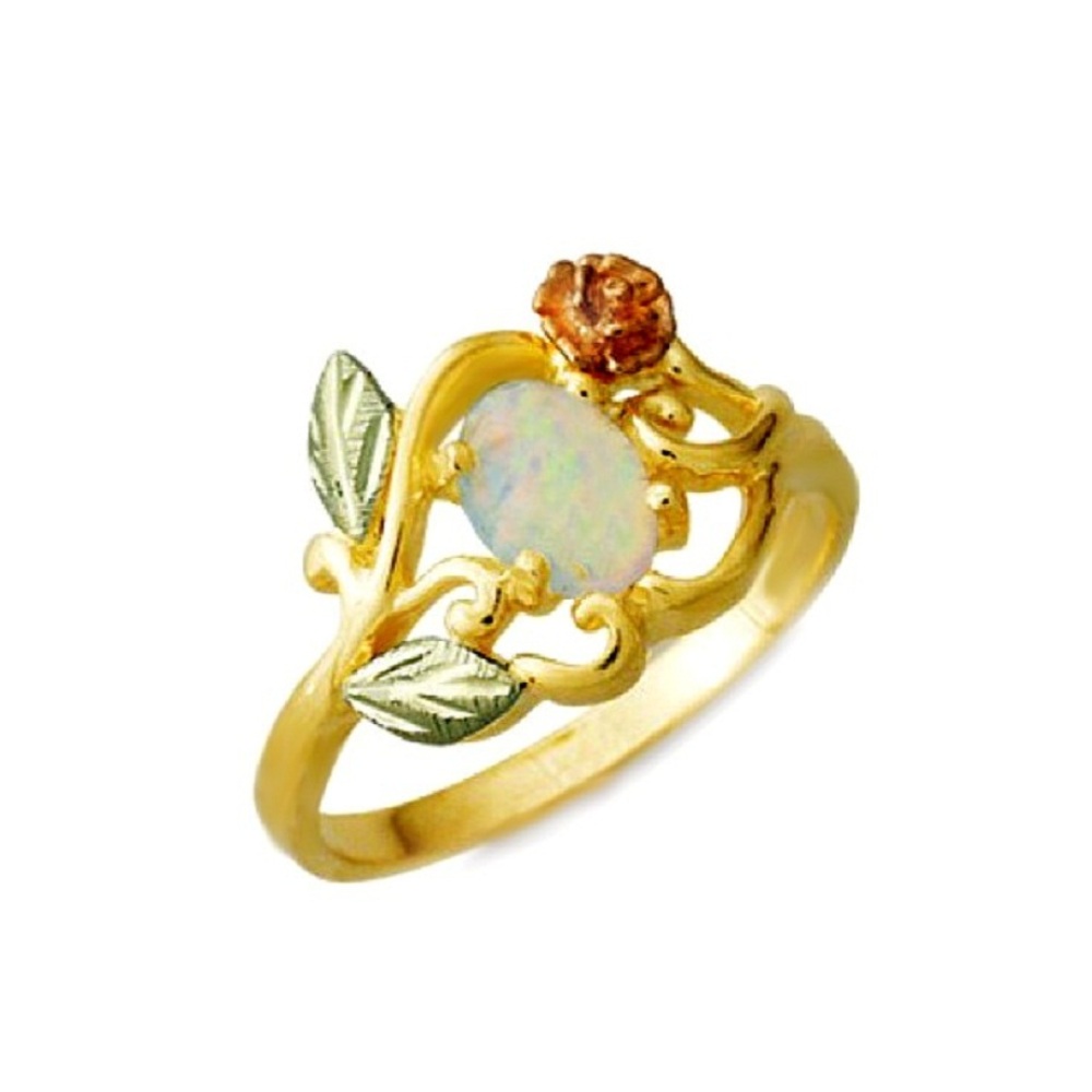 LAB Created Opal Ring, Black Hills Gold motif. 