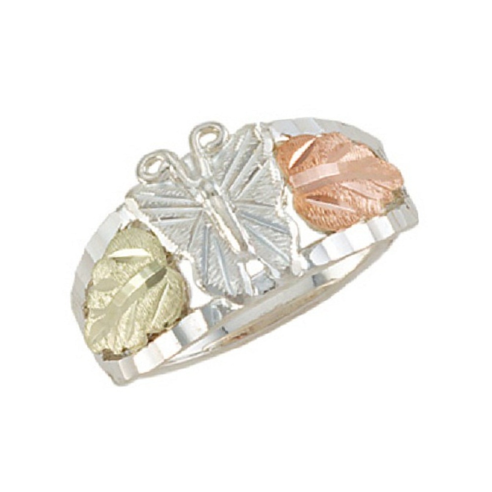 Diamond-Cut Butterfly Ring, Sterling Silver, 12k Green and Rose Gold Black Hills Gold Motif