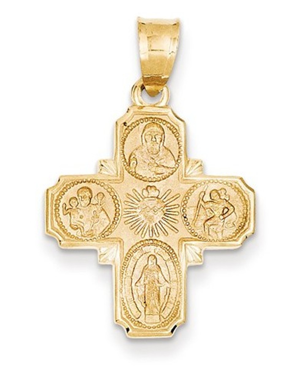 14k Yellow Gold 4-Way Cross Medal Pendant (29x19MM)