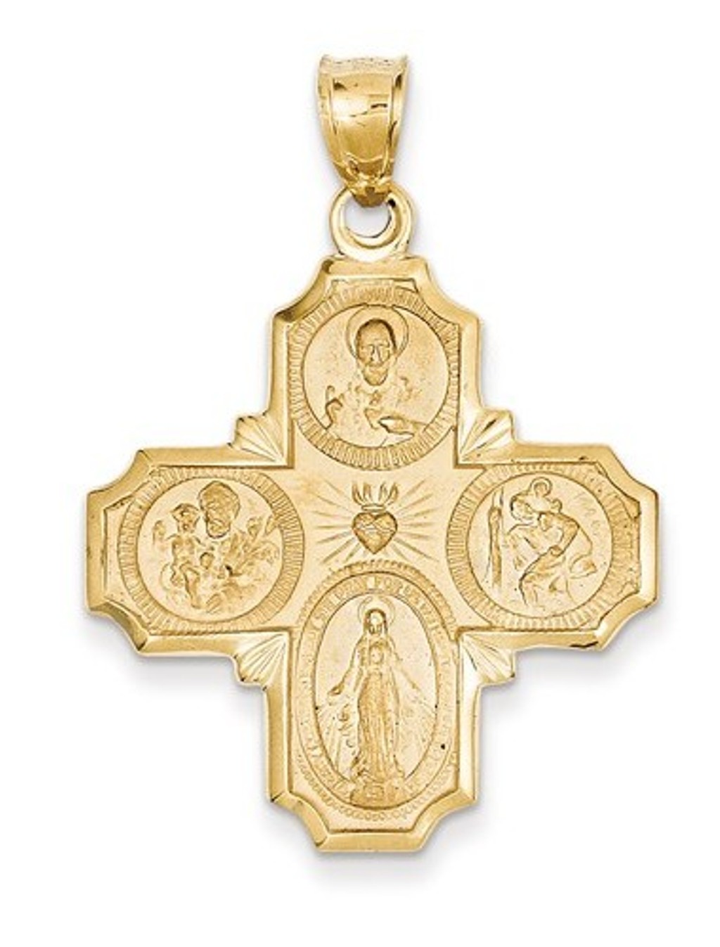 14k Yellow Gold Four-Way Cross Medal Pendant (41X29MM)