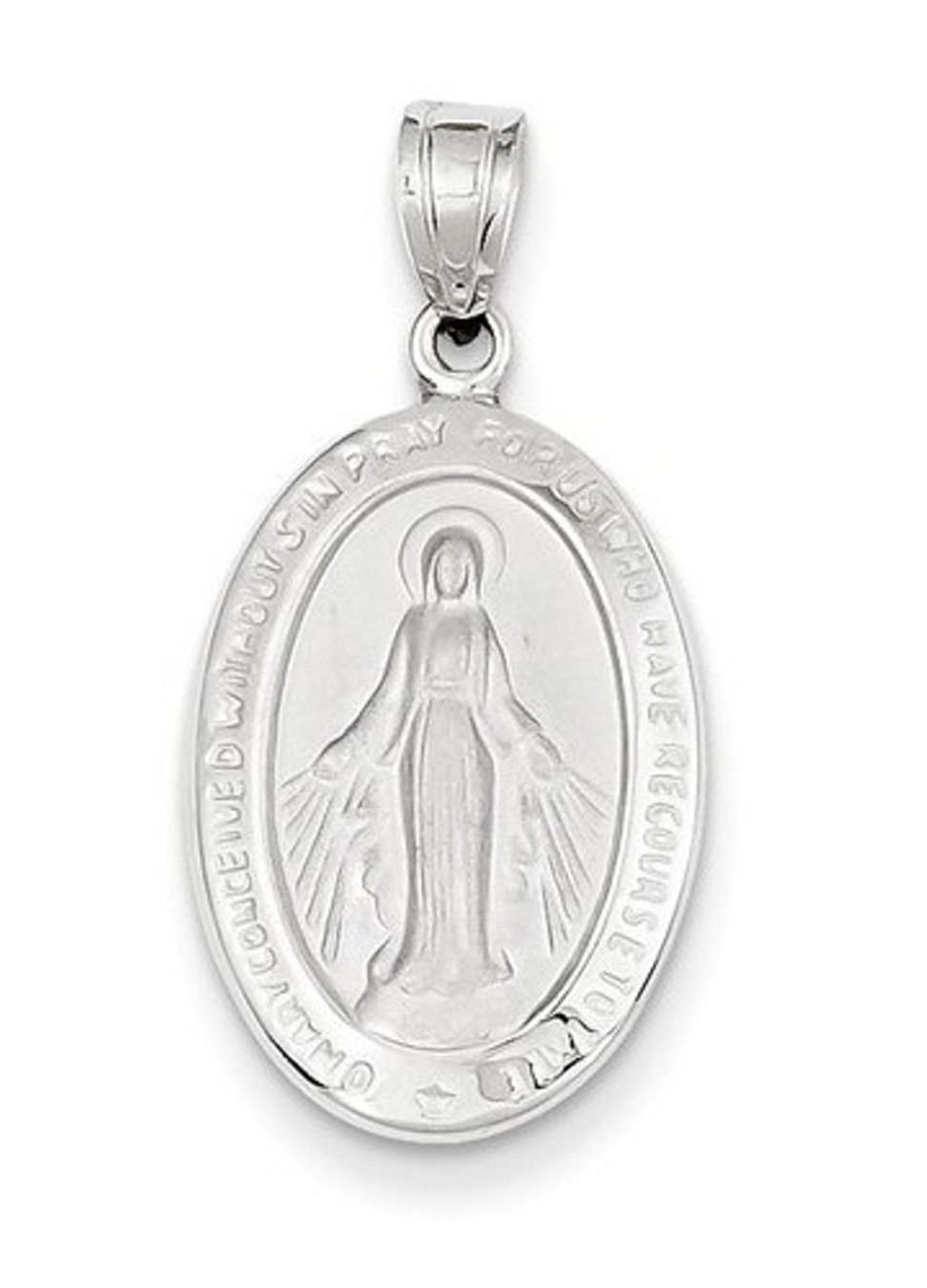 14k White Gold Miraculous Medal Pendant (27X14MM)