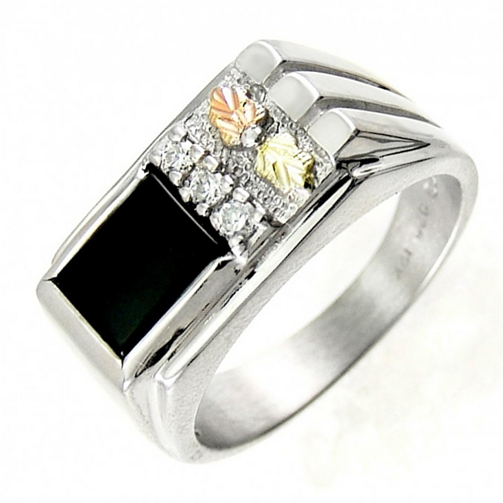 Sterling Silver Ring with Gemstone and Black Hills Gold motif.  