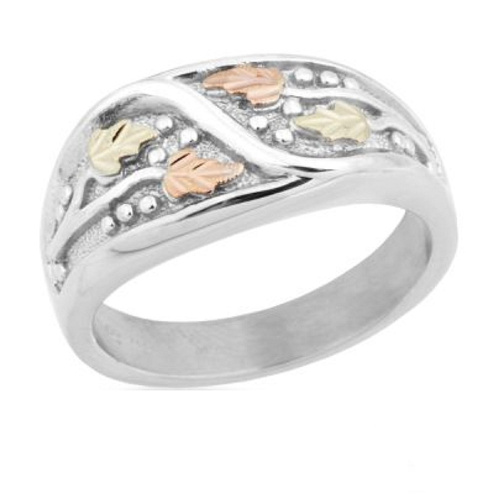 Men's Ring, Sterling Silver, 12k Rose Gold Black Hills Gold Motif. 