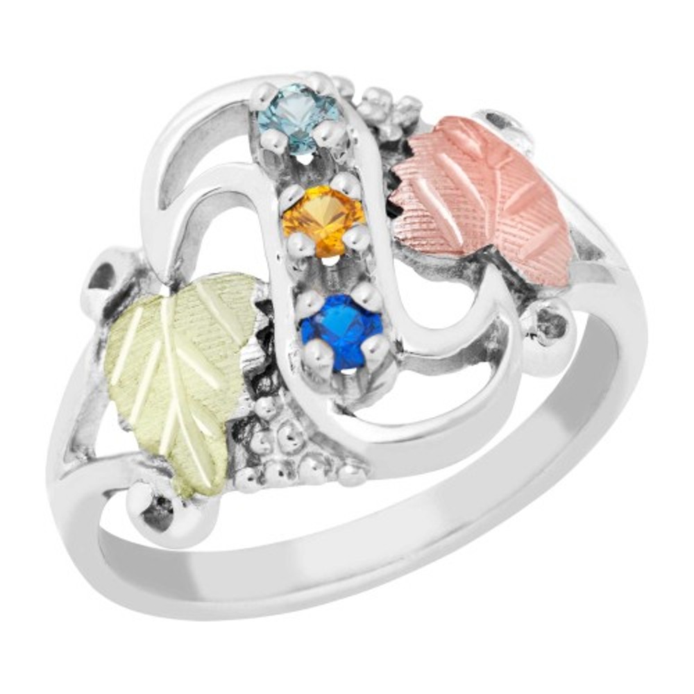 Aquamarine, Citrine, Sapphire with Leaves Mother's Swirl Ring. 