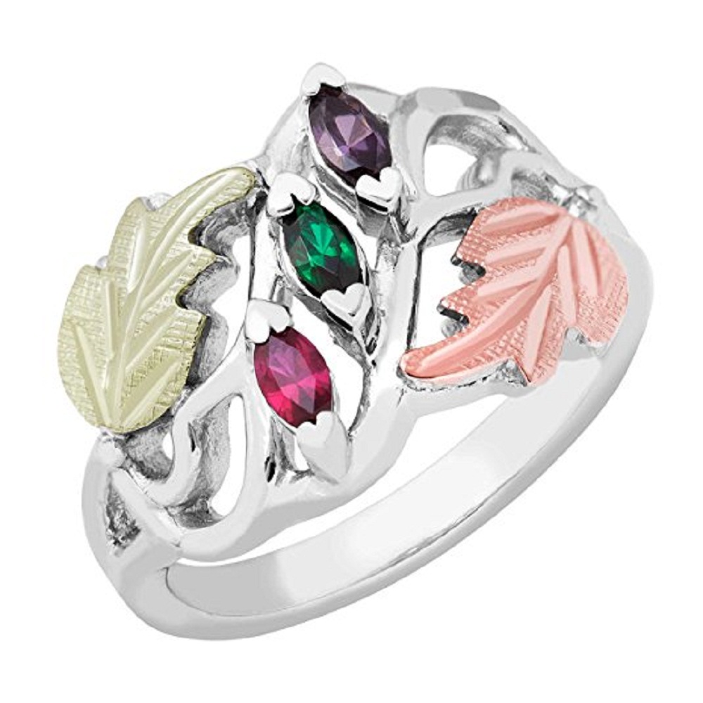 LAB Created Ruby, Emerald, Amethyst Ring, Sterling Silver