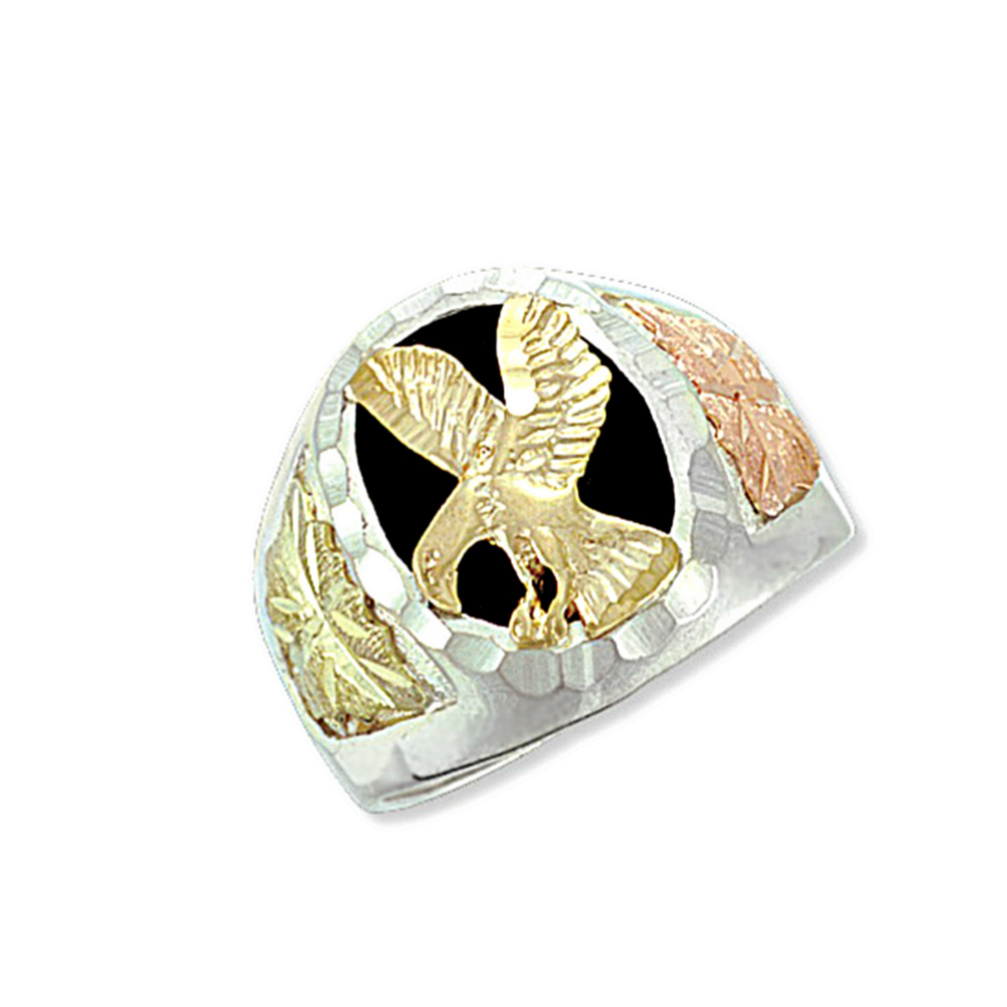 Sterling Silver Men's Eagle Ring with Black Hills Gold motif. 