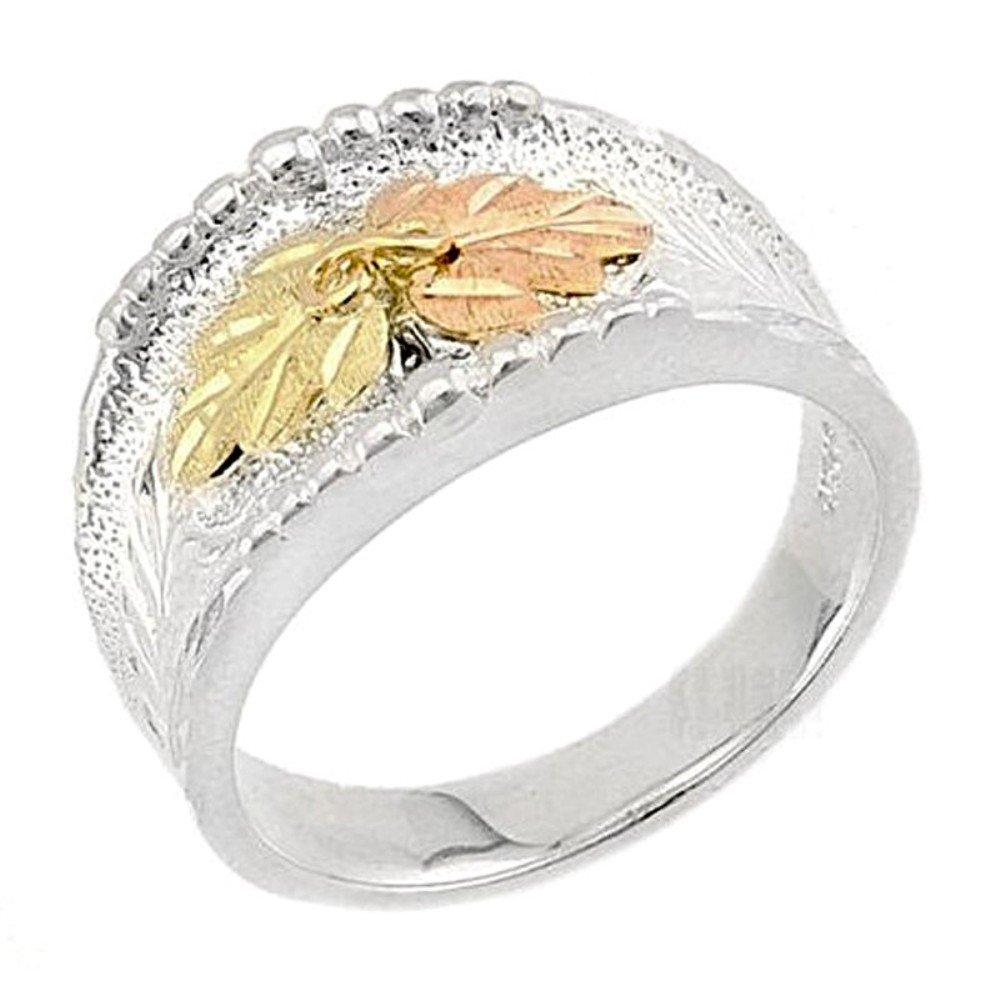 Sterling Silver Ladies Ring with Black Hills Gold motif 