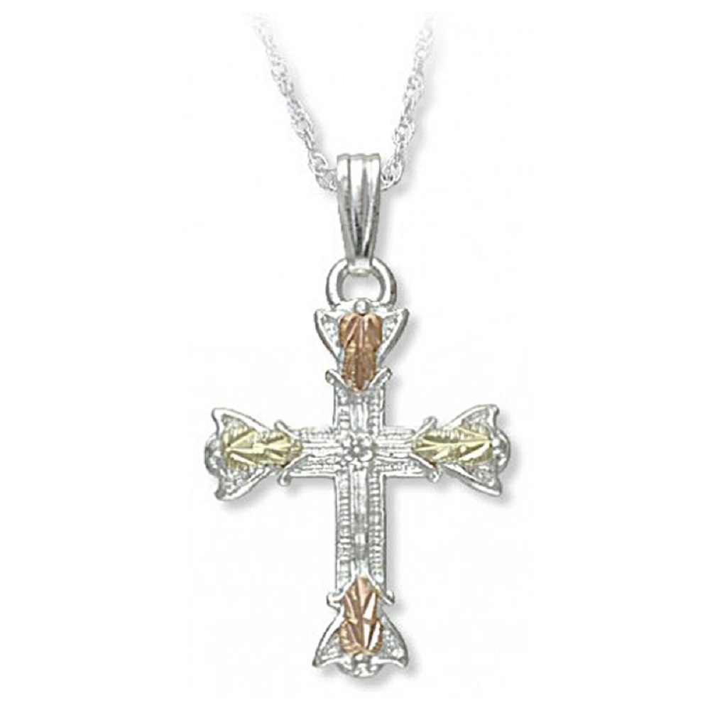 Black Hills Gold Leaves Cross Sterling Silver. 