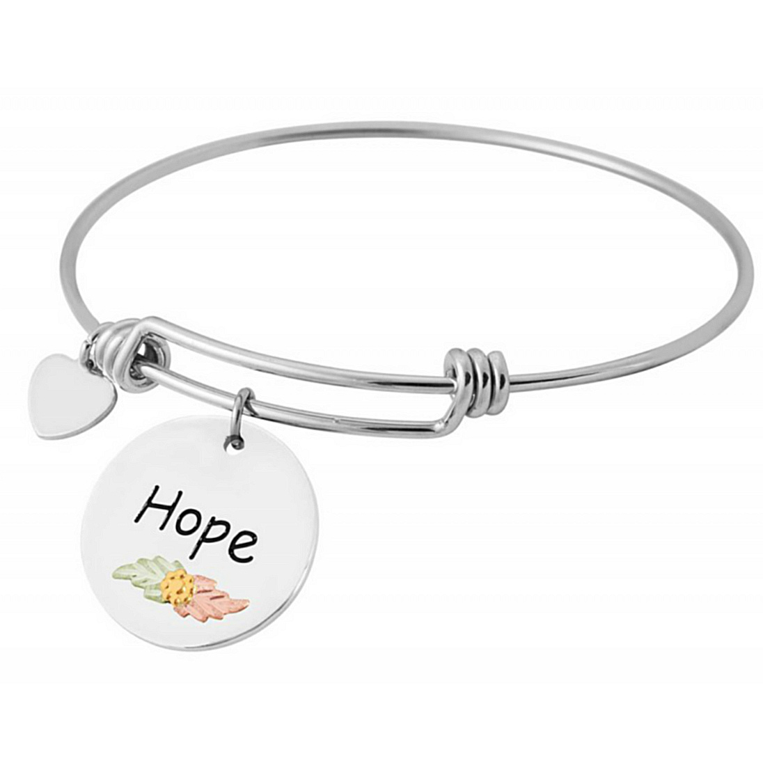 Sterling Silver Bracelet with Hope charm in Black Hills Gold motif. 