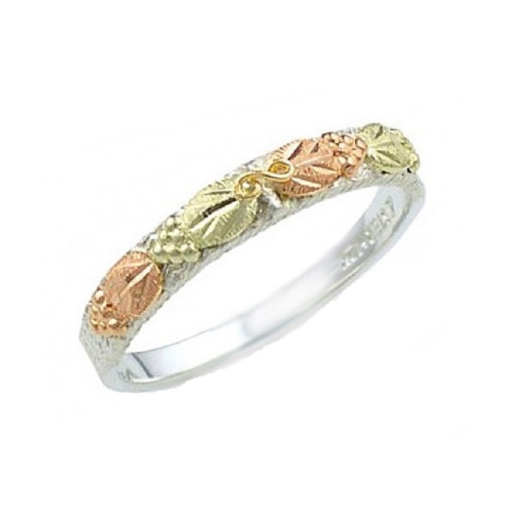 Sterling Silver Grape Leaves Ladies Ring with Black Hills Gold motif.