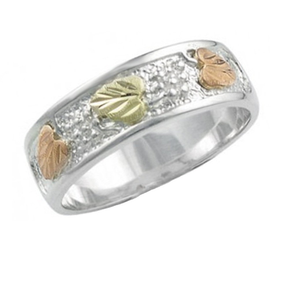 Sterling Silver Ladies Ring with Black Hills Gold motif 