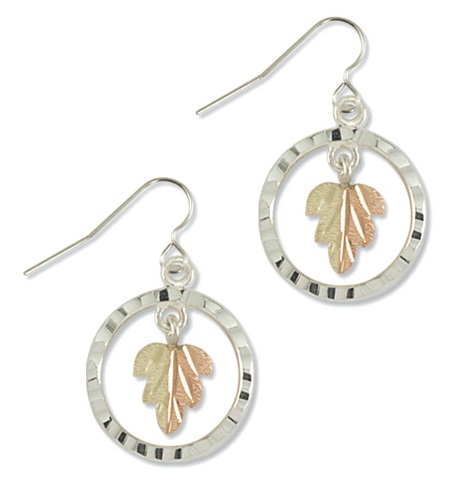 Sterling Silver Dangle Earrings with Black Hills Gold motif. 