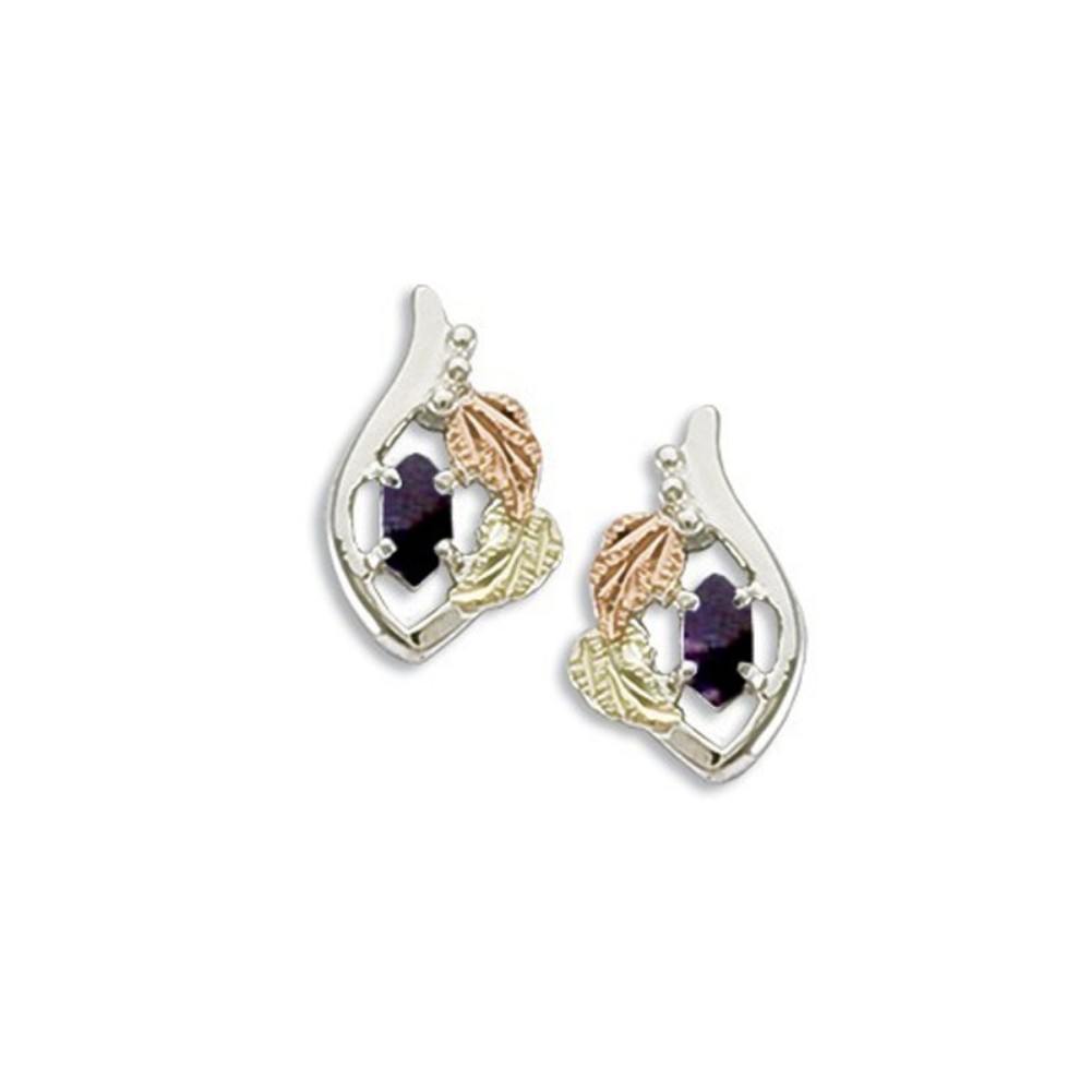 Birthstone Earrings in Black Hills Gold Motif, set in Sterling Silver. 