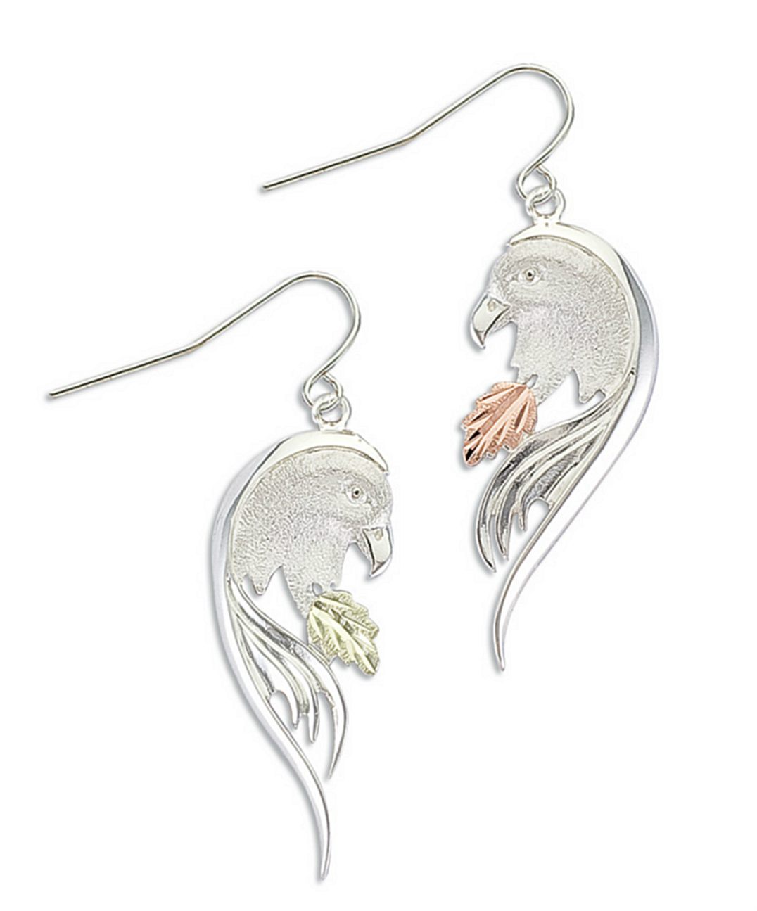 Eagle Angel Heart Wing Earrings, Sterling Siver, 12k Rose and Green Gold Black Hill Gold Motif . 