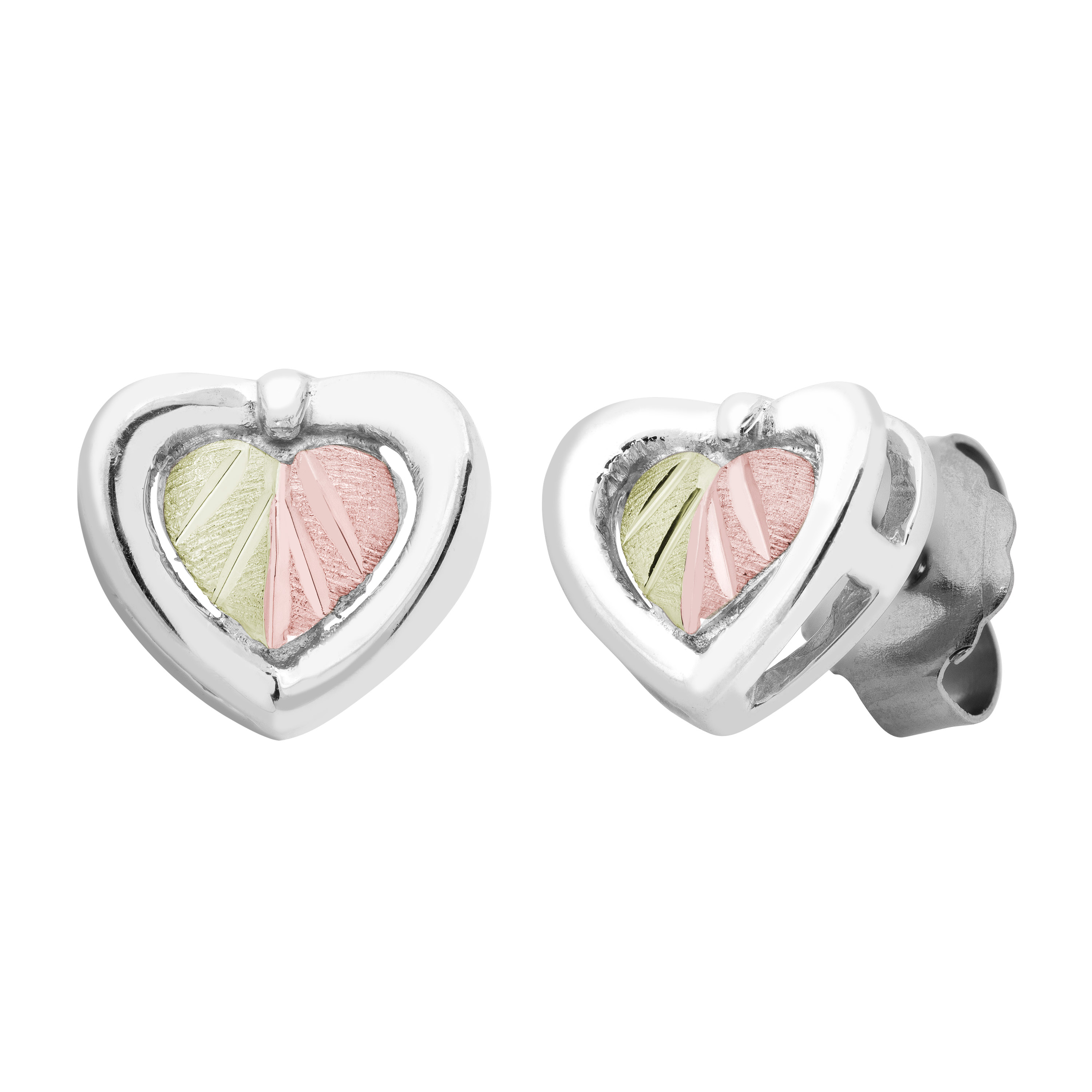 Inlaid Heart Two-Tone Leaf Earrings, Sterling Silver