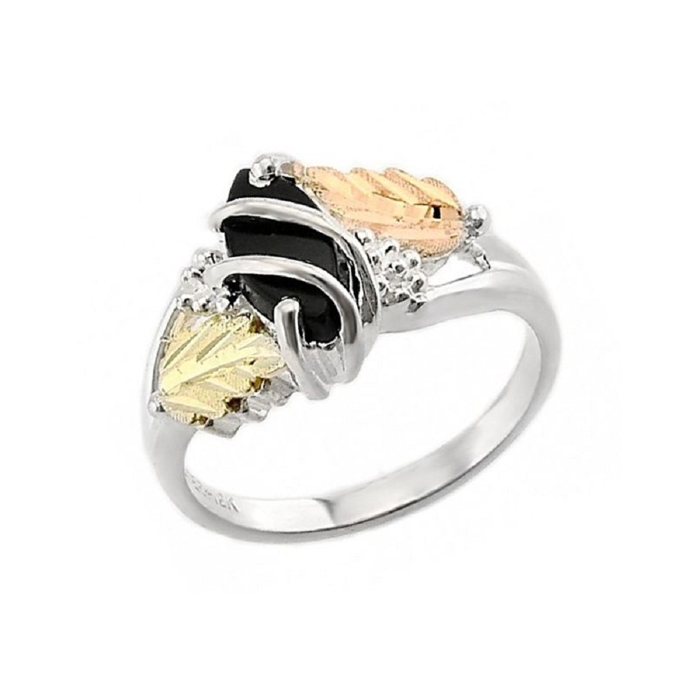 Marquise Onyx Ring, Black Hills Gold motif. 