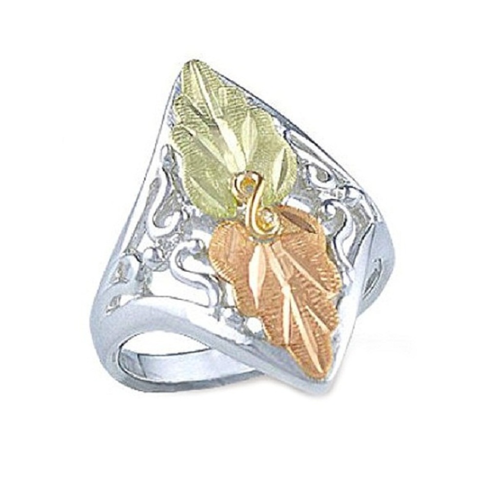 Sterling Silver Ladies Leaves Ring with Black Hills Gold motif.