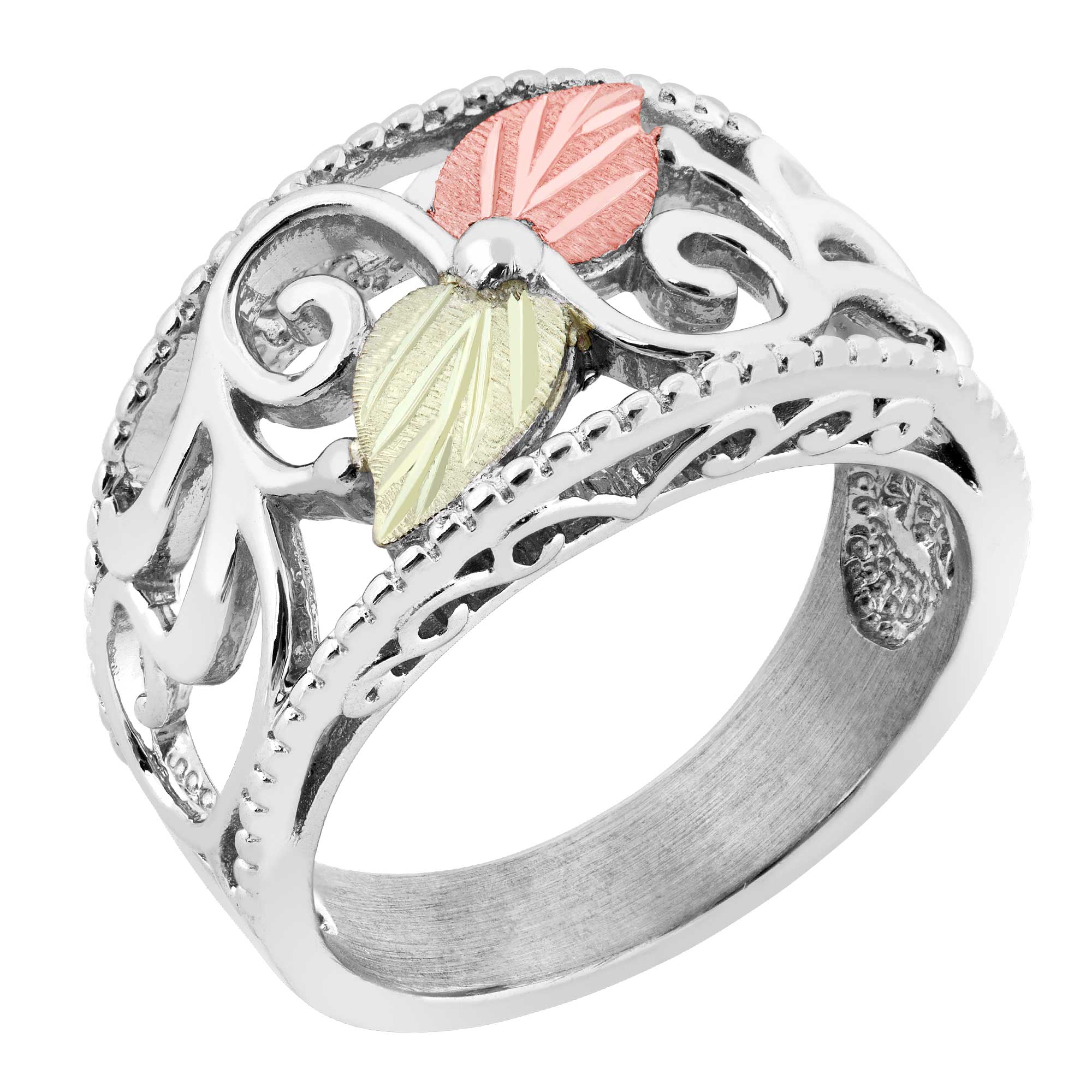 Sterling Silver Ring, 12k Rose Gold Black Hills Gold Motif 