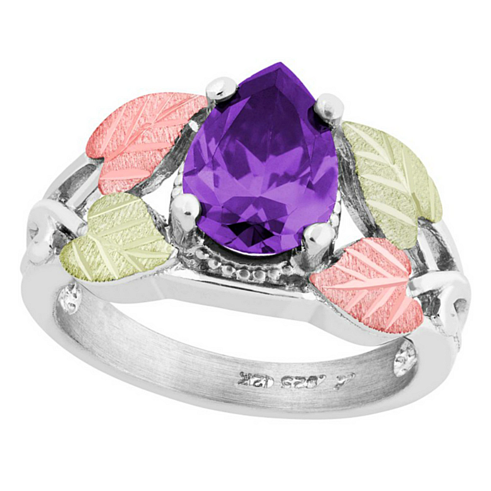 Amethyst Ring, Sterling Silver, 12k Green and Rose Gold Black Hills Gold Motif