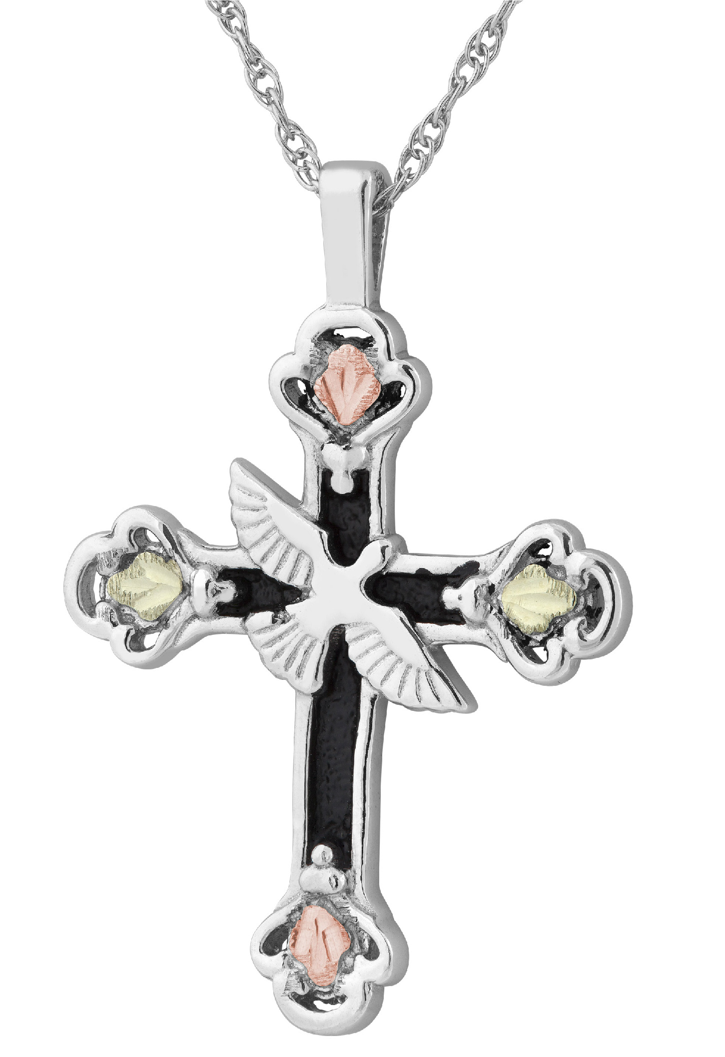 Black Hills Gold Leaves Cross Sterling Silver. 