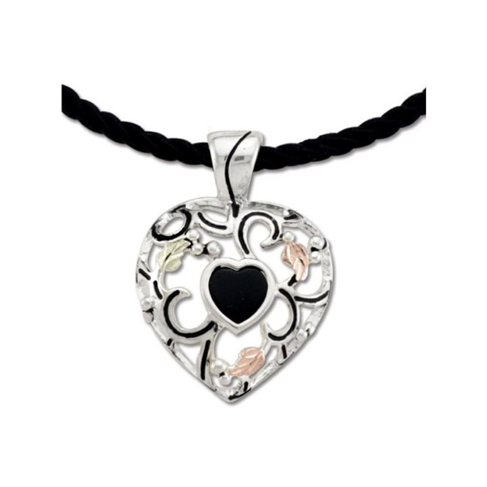 Open-Cut Heart with Black Cord Pendant Necklace, Sterling Silver