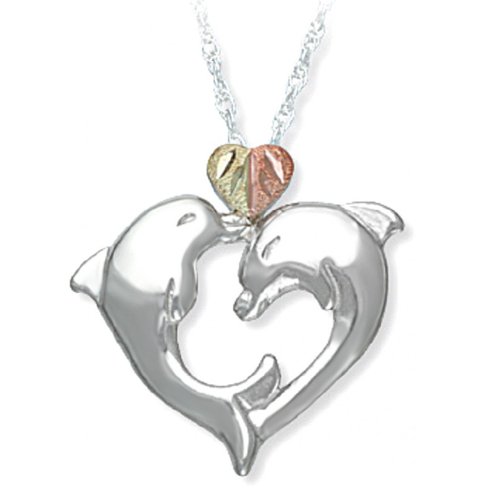 Dolphin Heart Pendant Necklace, Sterling Silver