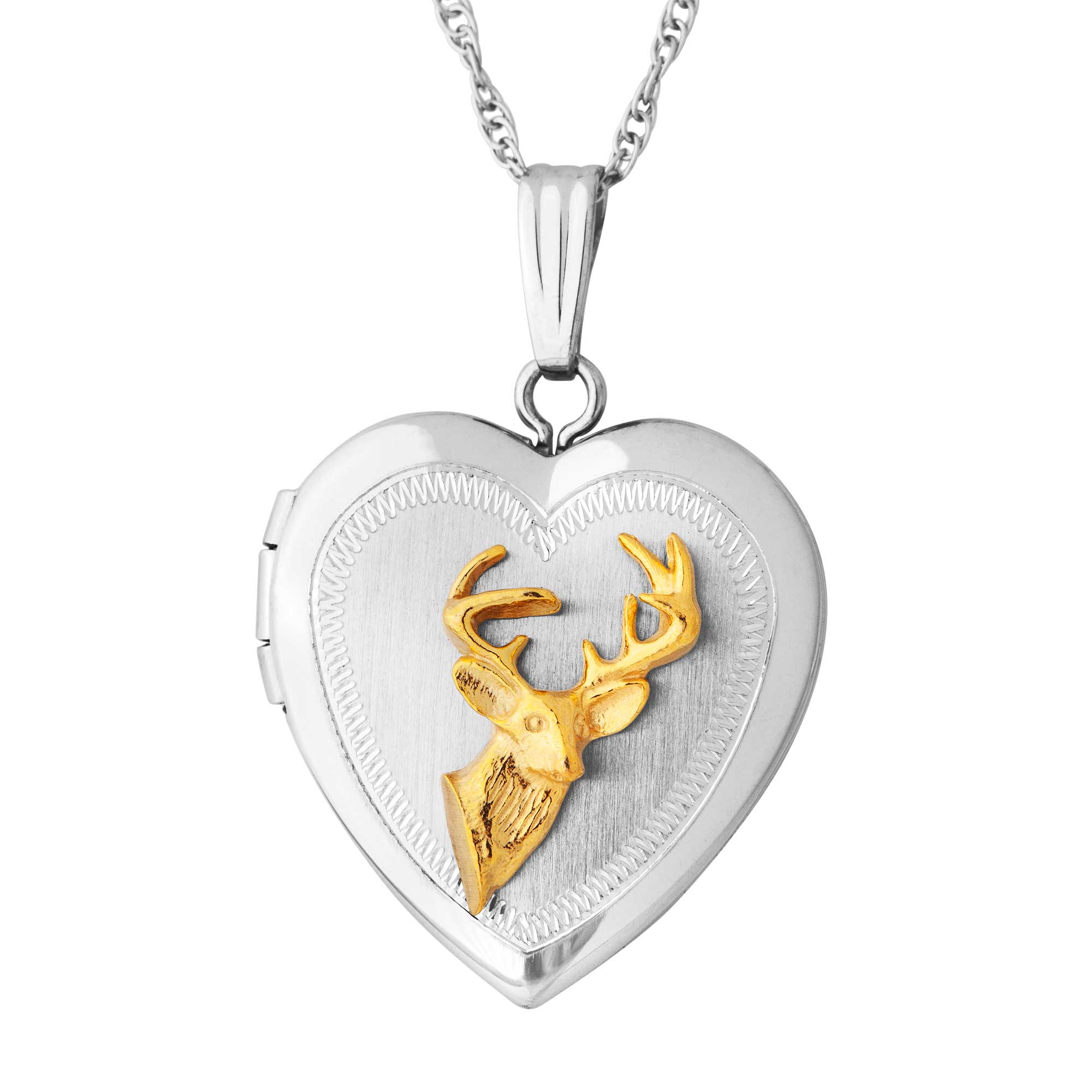 Black Hills Gold Deer Head set on a heart shaped Sterling Silver Locket. 