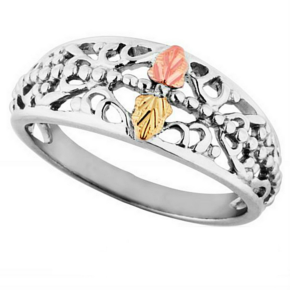 Sterling Silver Ladies Ring with Black Hills Gold motif. 