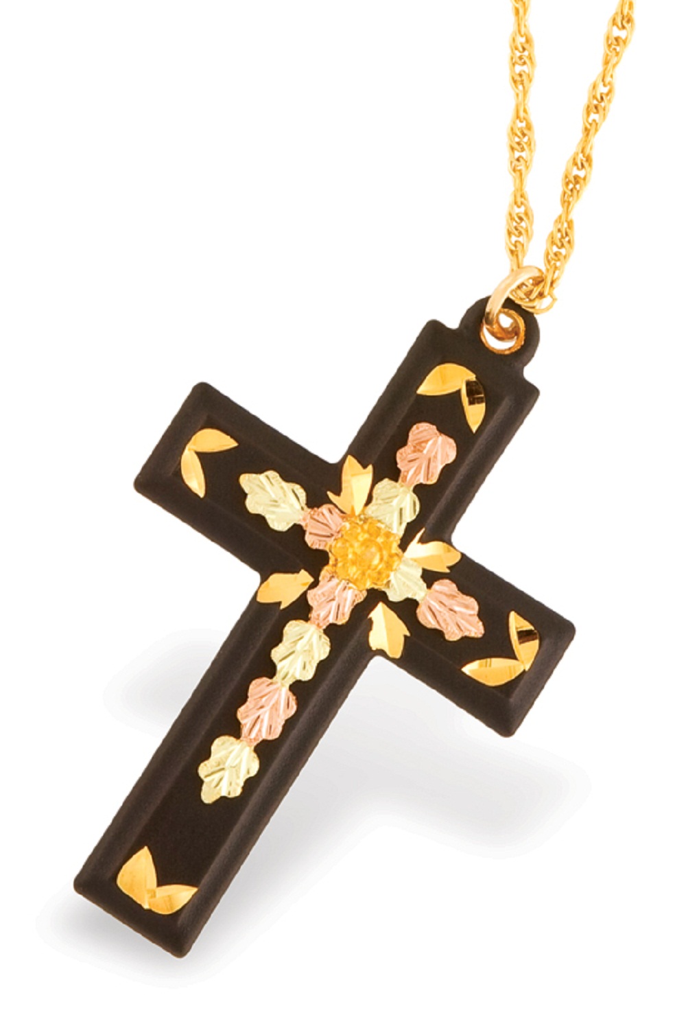 Black Hills Gold Leaves Cross Sterling Silver. 