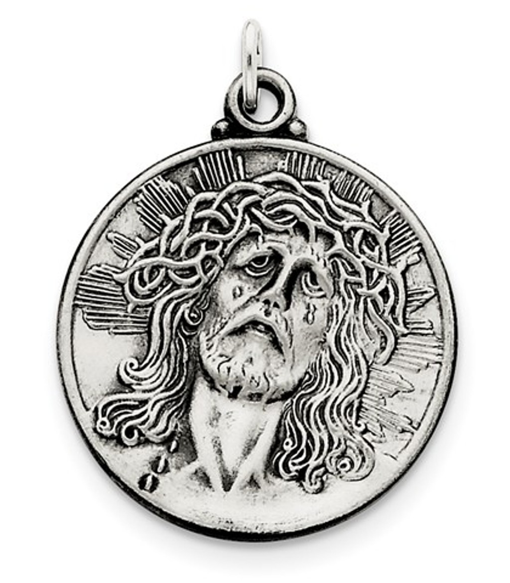 Sterling Silver Antiqued Ecce Homo Medal (36X28MM) 