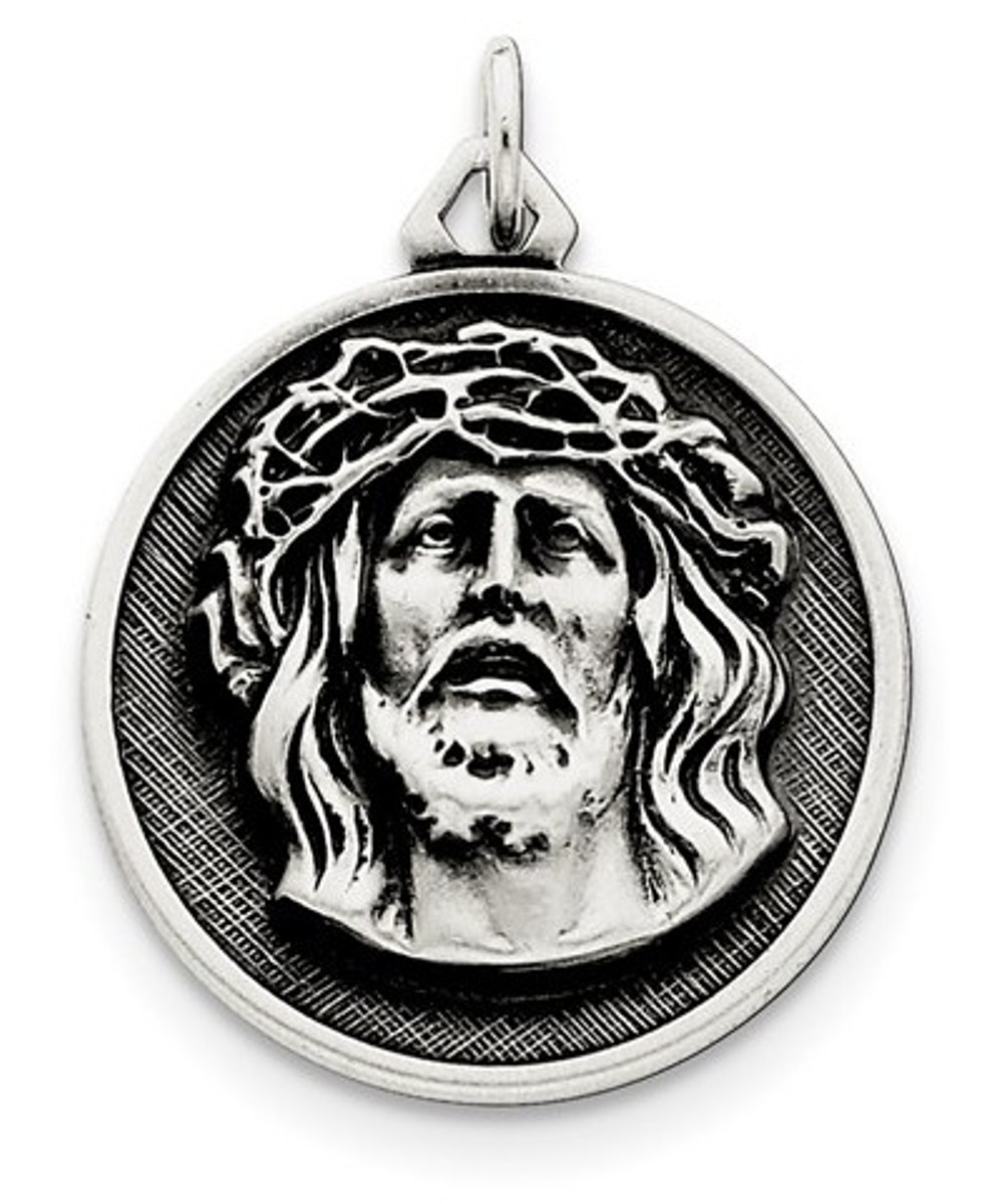 Sterling Silver Antiqued Ecce Homo Medal (32X24MM) 