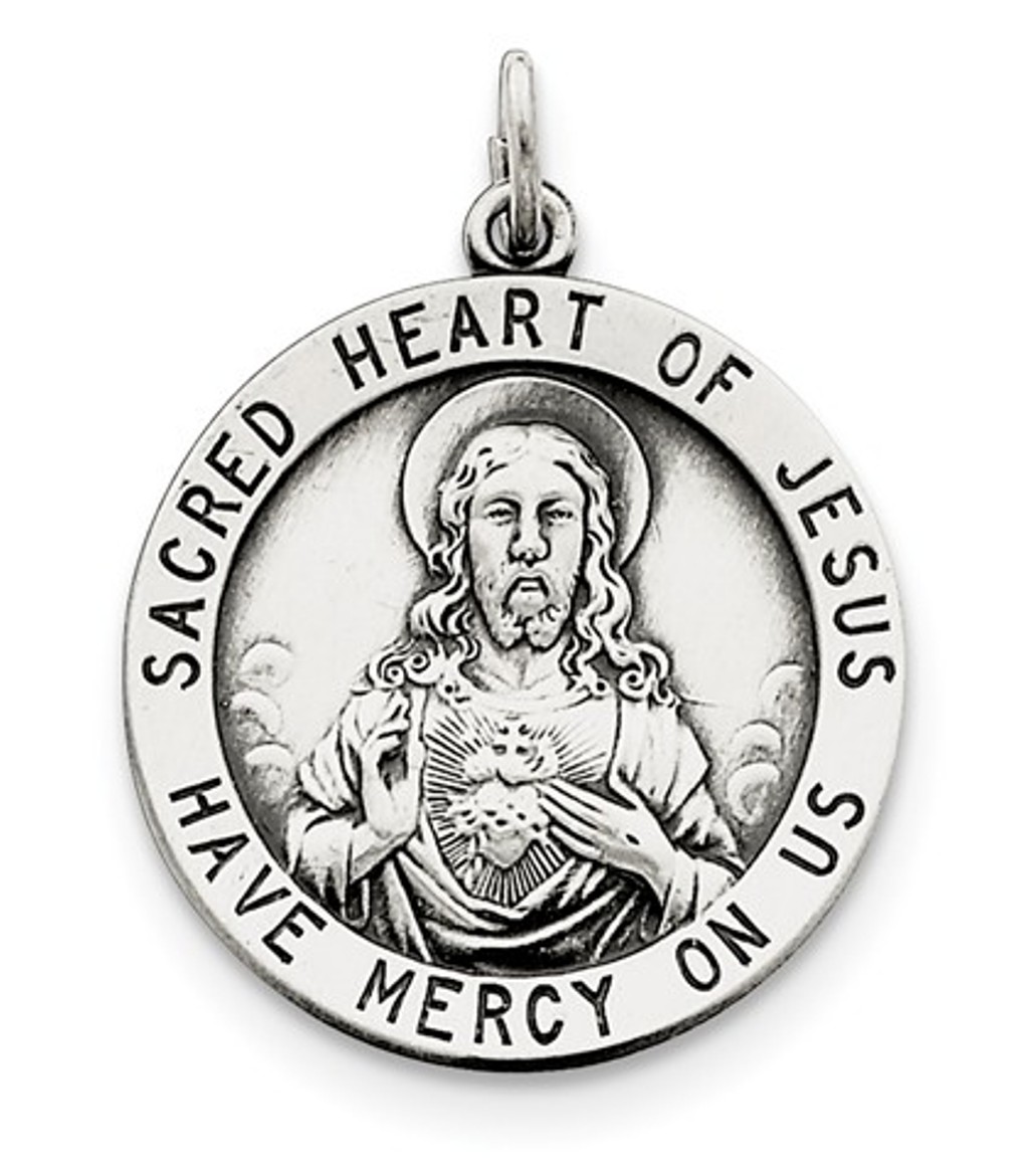 Sterling Silver Sacred Heart Of Jesus Medal (33X25MM) 