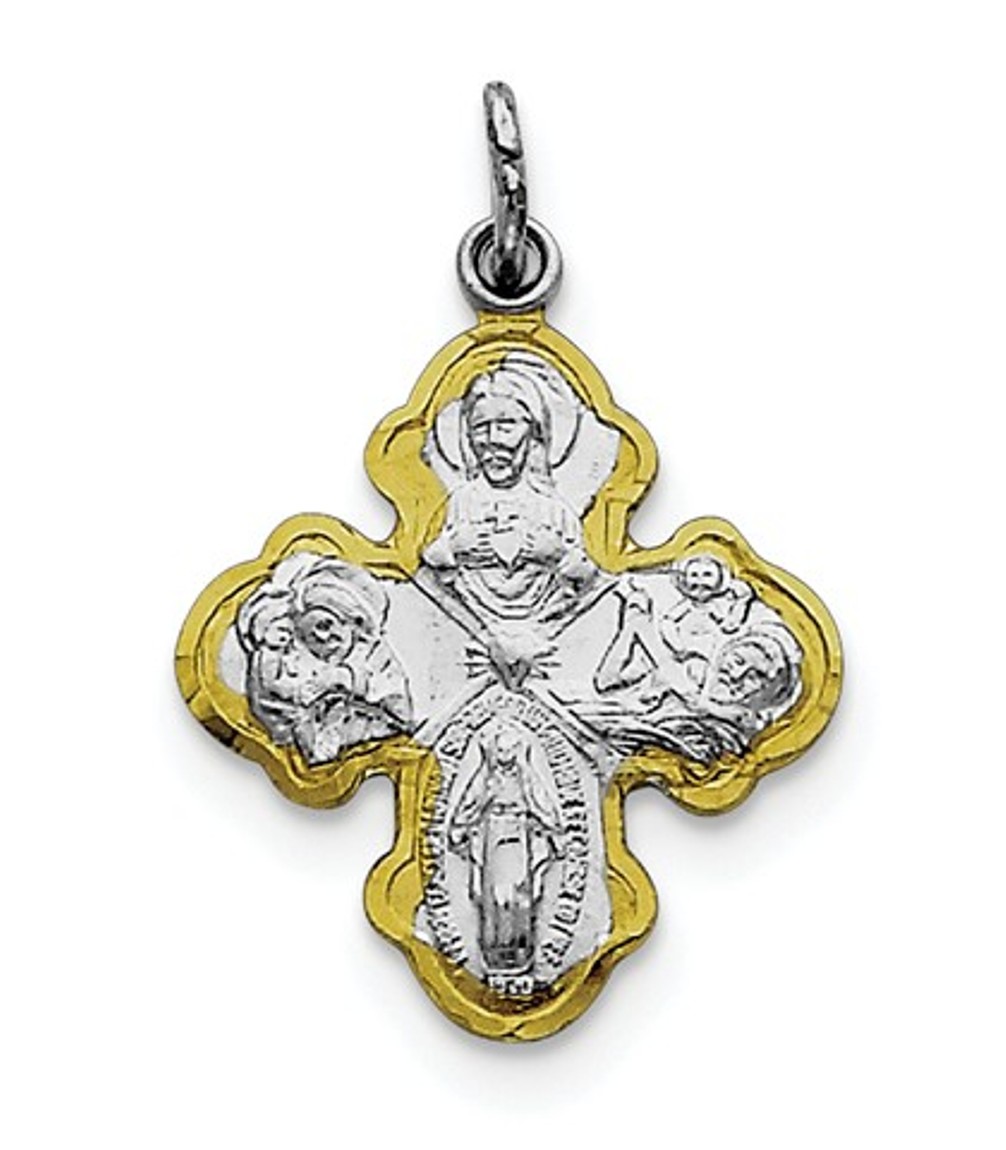 Rhodium-Plated Sterling Silver Vermeil 4-Way Medal (25X18MM)