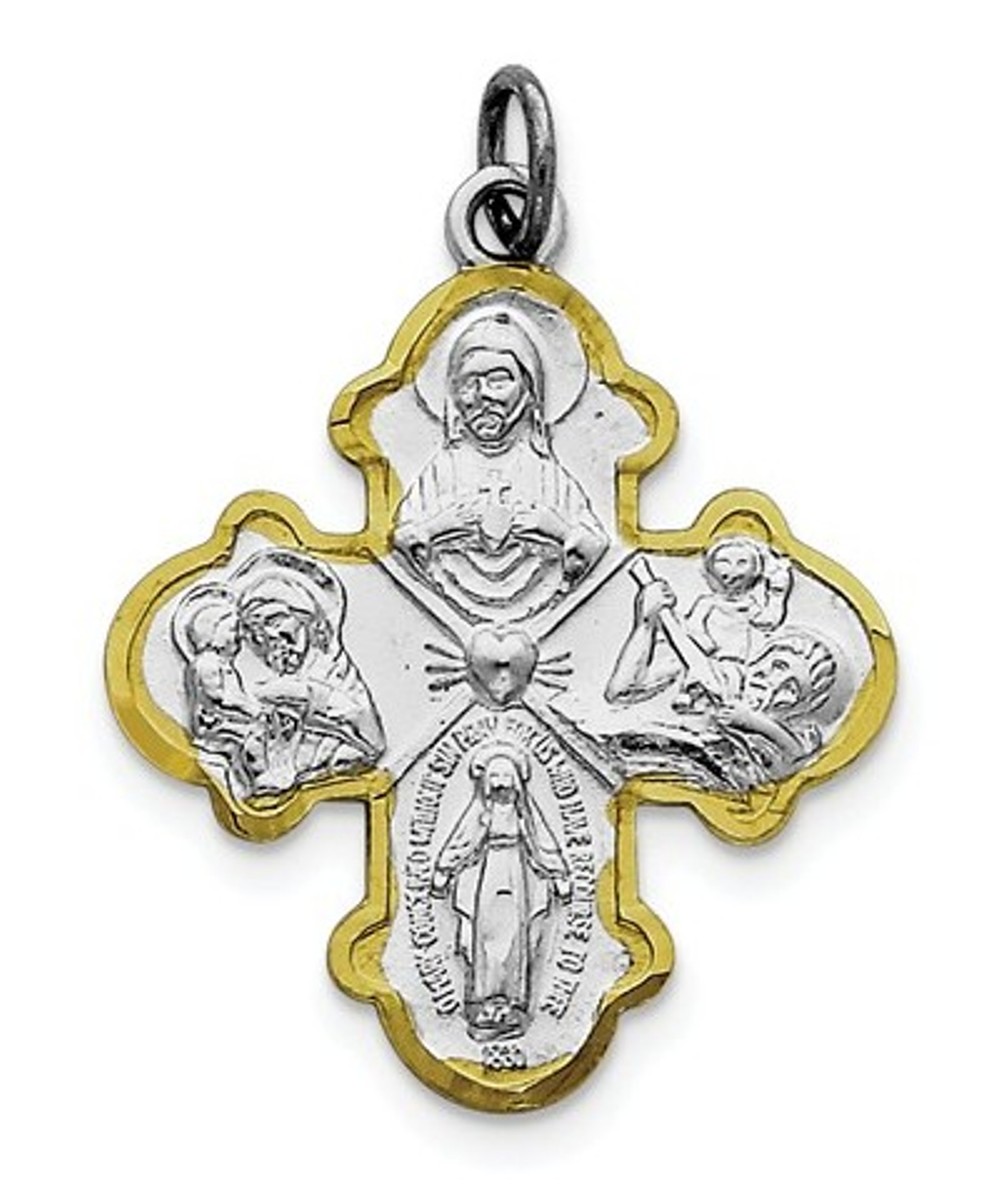 Rhodium-Plated Sterling Silver 4-Way Cross Medal (36X35MM)