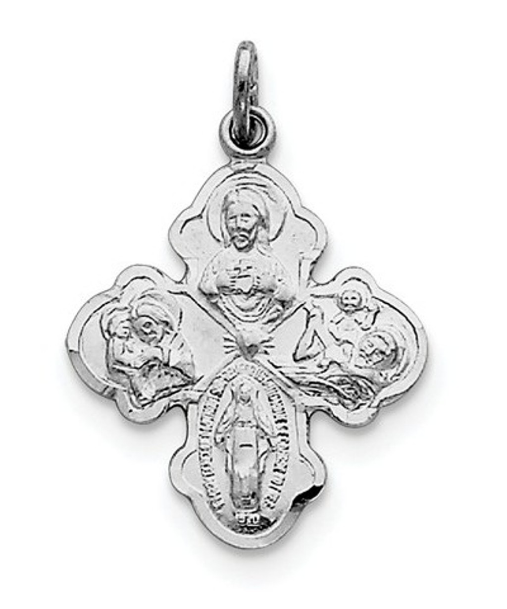 Sterling Silver Rhodium-Plated Satin 4-Way Medal (25X18MM)