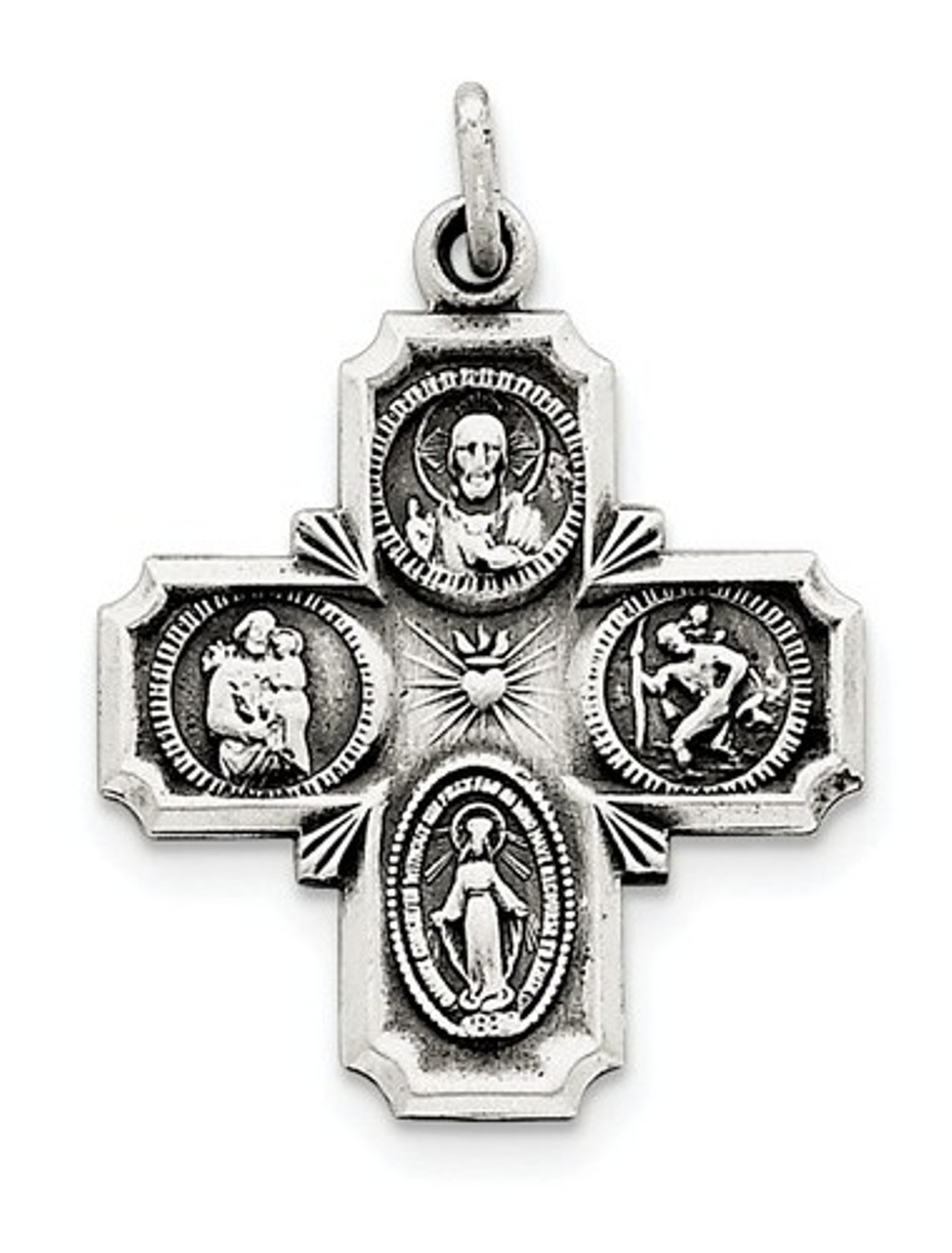 Sterling Silver Antiqued 4-Way Medal Charm Pendant (33X25 MM)