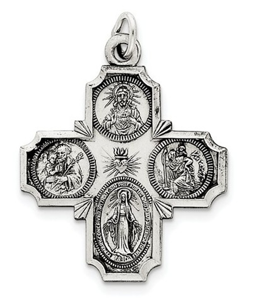 Sterling Silver Antiqued 4-Way Medal (35X30MM)