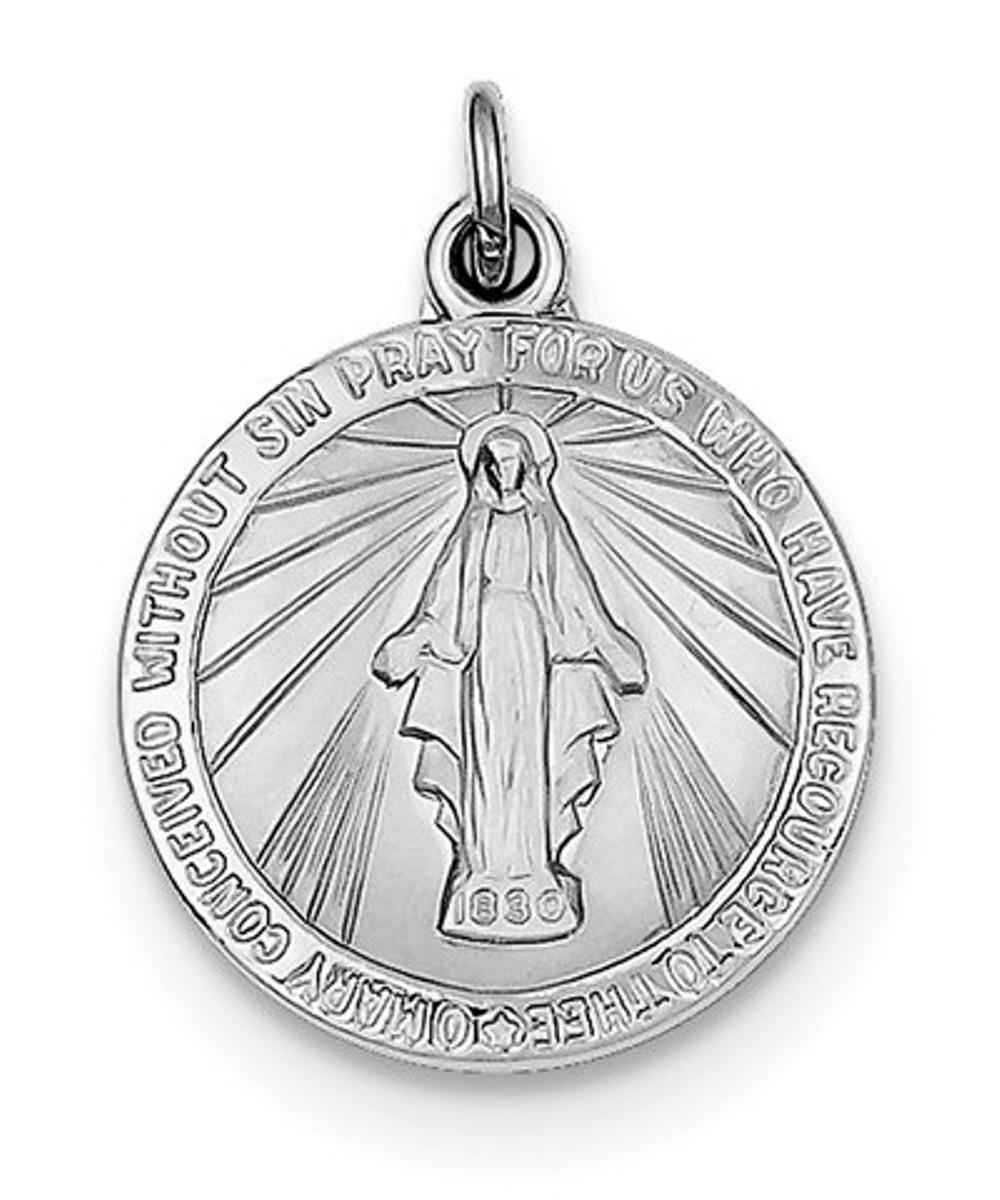 Rhodium-Plated Sterling Silver Miraculous Medal (22X16MM)