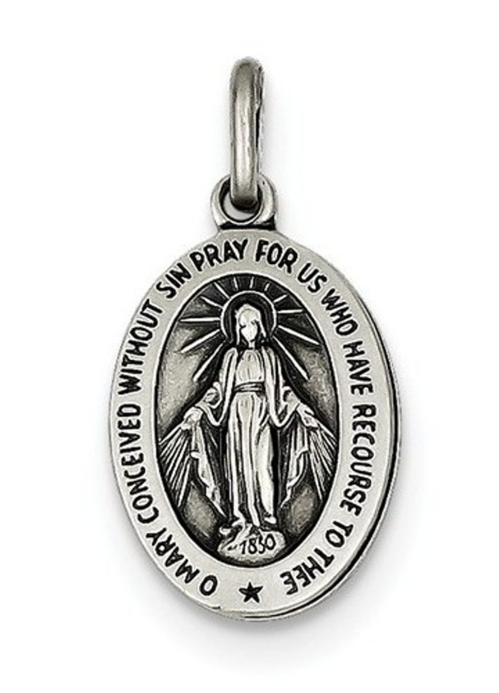 Sterling Silver Antiqued Miraculous Medal (24X12MM)