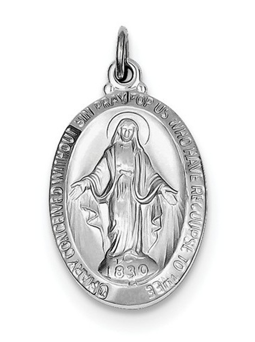 Rhodium-Plated Sterling Silver Miraculous Medal (25X14MM)