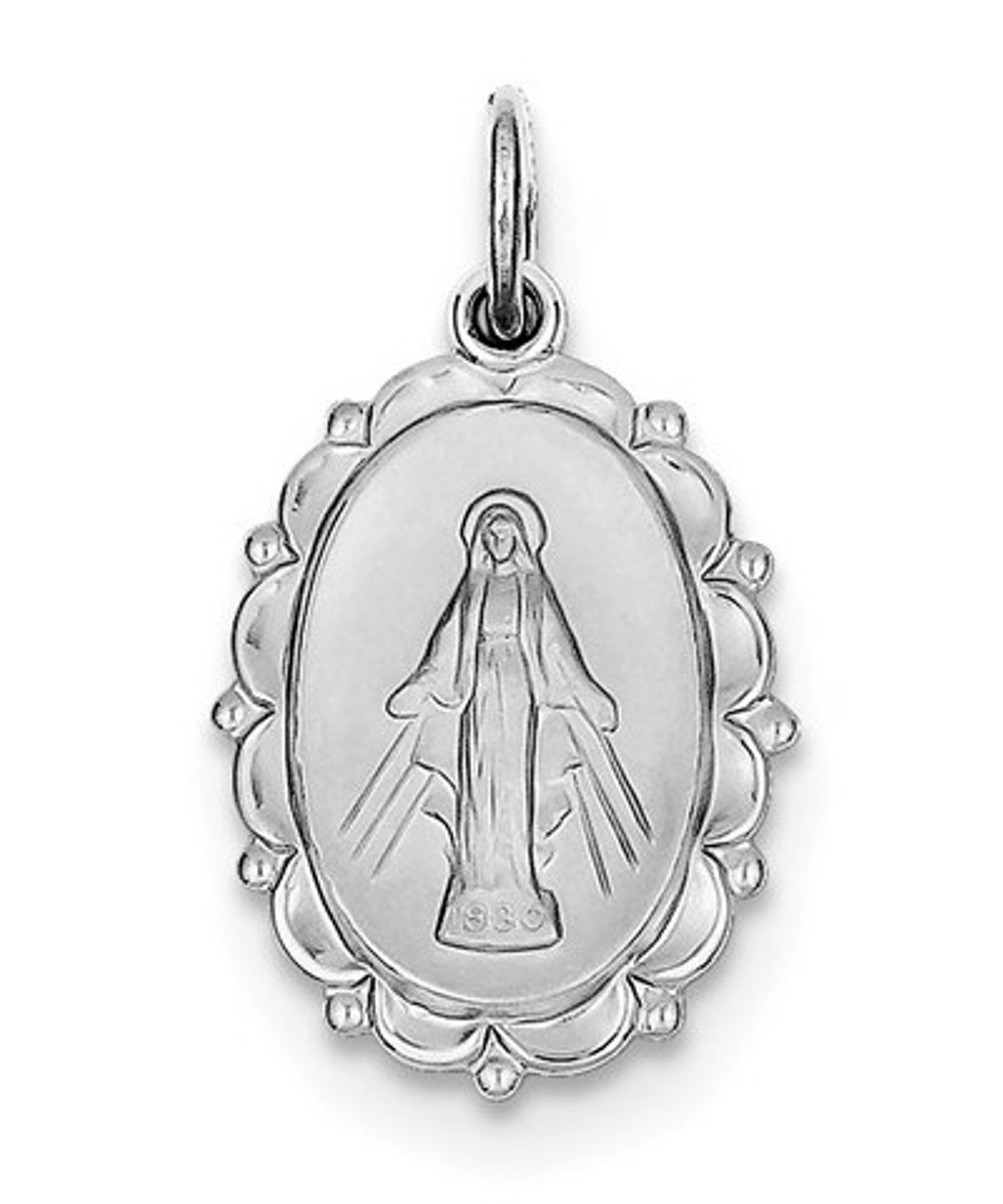 Rhodium-Plated Sterling Silver Miraculous Medal (25X13MM)