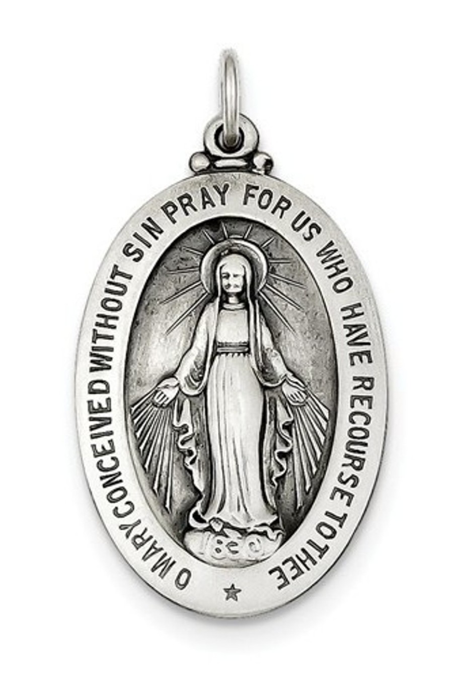 Sterling Silver Antiqued Miraculous Medal (37X20MM)