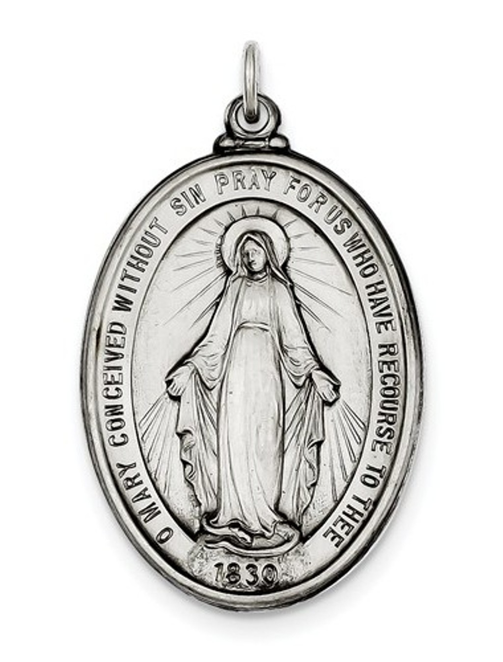 Sterling Silver Antiqued Miraculous Medal (42X25MM)