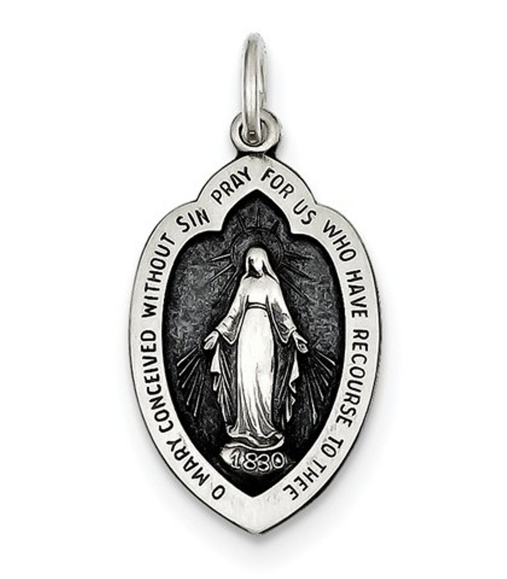 Sterling Silver Antiqued Miraculous Medal (28X14MM)
 img title=QC3497