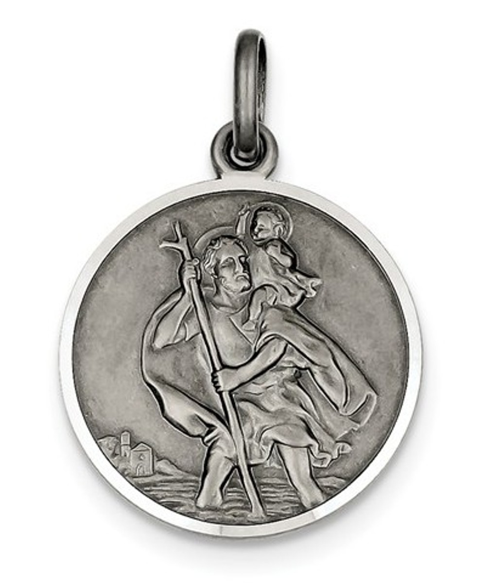 Sterling Silver Antiqued St. Christopher Medal (32X22MM)