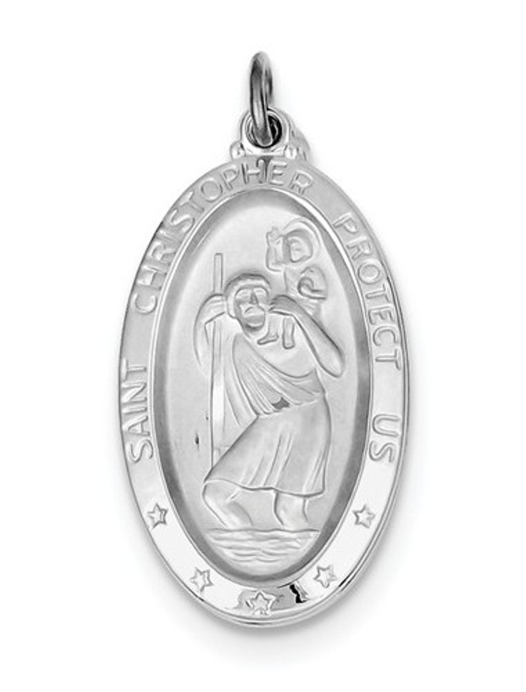 Rhodium-Plated Sterling Sliver St.Christopher Medal (35X17MM)