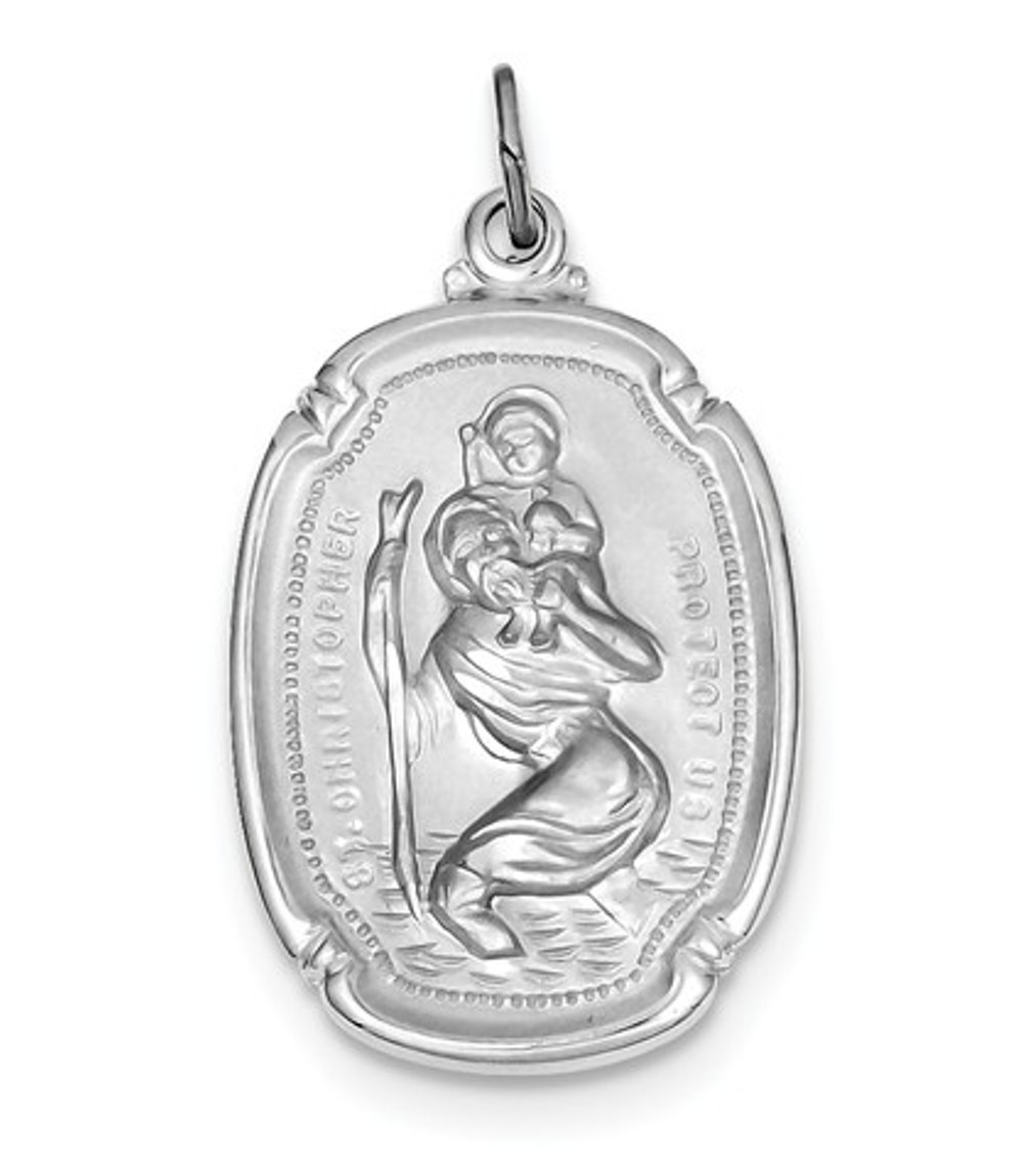  Rhodium-Plated Sterling Silver St. Christopher Medal (35X20MM)