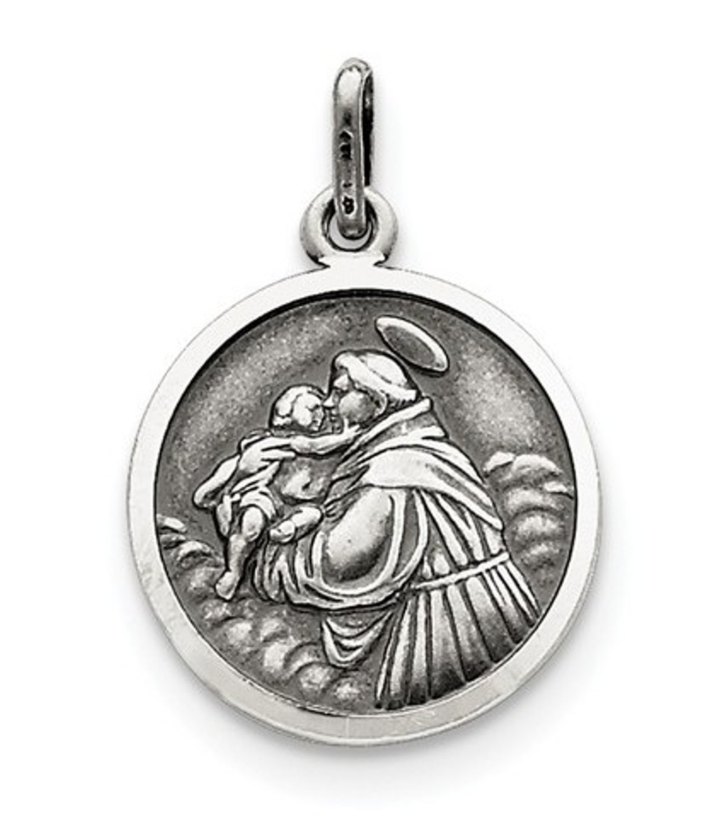 Sterling Silver Antiqued Saint Anthony Medal.